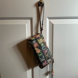 Dooney & Bourke Graffiti Logo Wristlet Small Bag Purse Dark Y2K